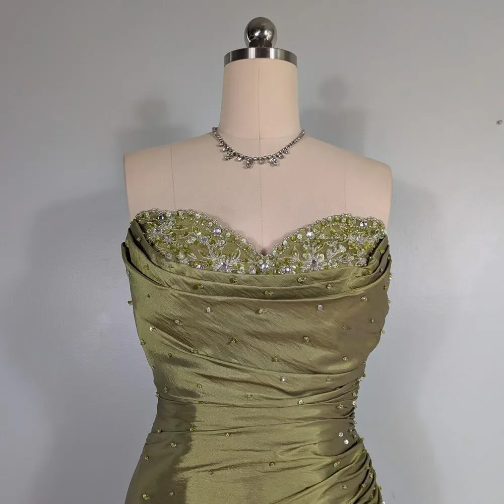 Mori Lee Prom Dress Maxi Gown 10 Green Strapless Corset Mermaid Bead Y2K Olive - Picture 8 of 16